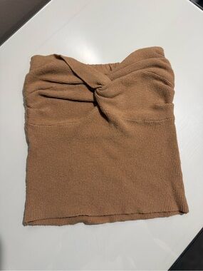 Knit Twist Bandeau Top in Camel